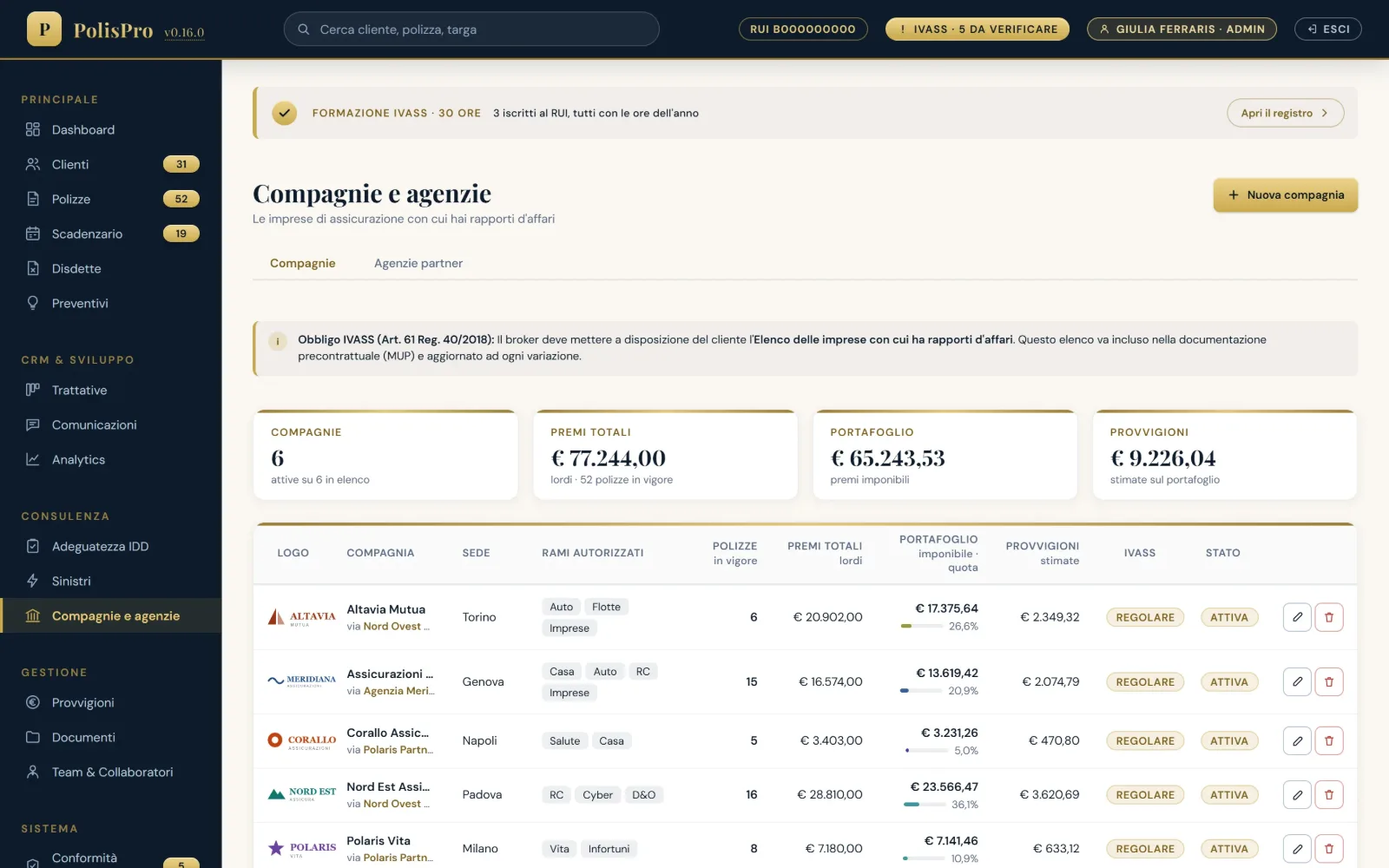 PolisPro: Compagnie e agenzie